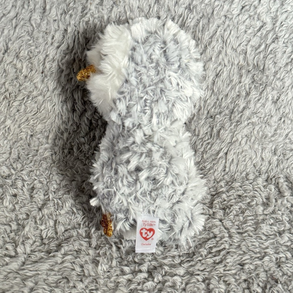 Ty Beanie Boos Owlette Owl Plush Gray Stuffed Animal Toy Gold Glitter Eyes - Picture 4 of 8